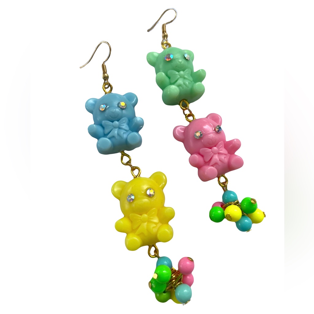 Gummy Teddy Bears Tiny Gumball Dangle Earring Long Light Plastic Baby Shower